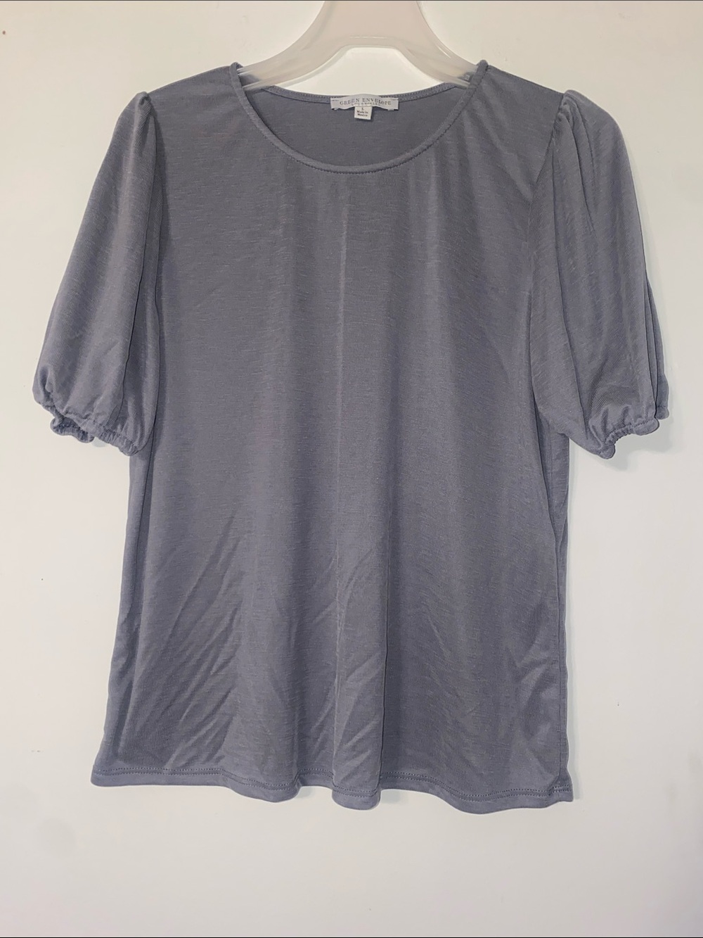 Green Envelope Short Puff Sleeve Tee - Gray